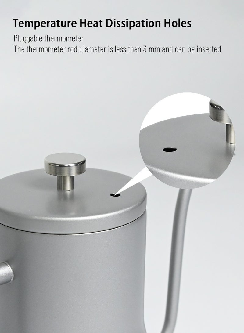 EqiEch Gooseneck Kettle V60 Coffee Kettle Stainless Steel Long Narrow Spout Tea Pot 650ml Silver - Image 3