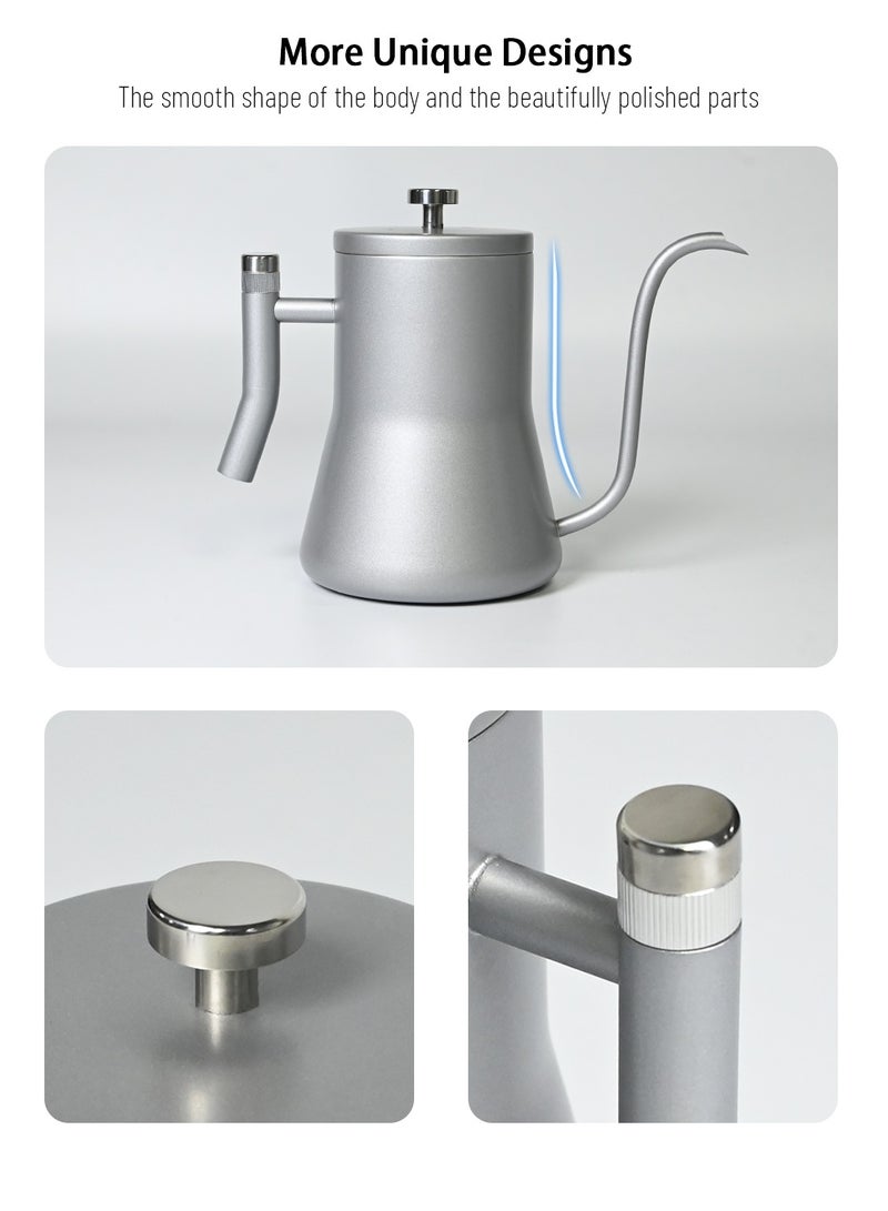 EqiEch Gooseneck Kettle V60 Coffee Kettle Stainless Steel Long Narrow Spout Tea Pot 650ml Silver - Image 5