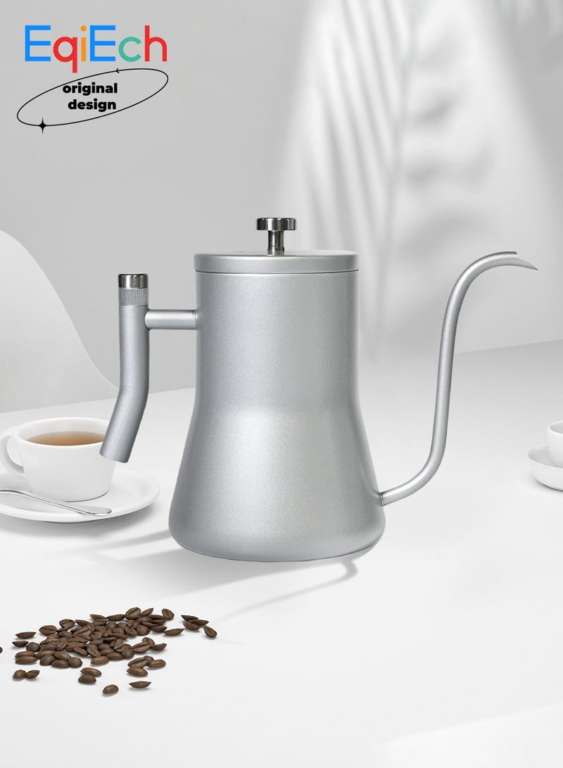 EqiEch Gooseneck Kettle V60 Coffee Kettle Stainless Steel Long Narrow Spout Tea Pot 650ml Silver - Image 1