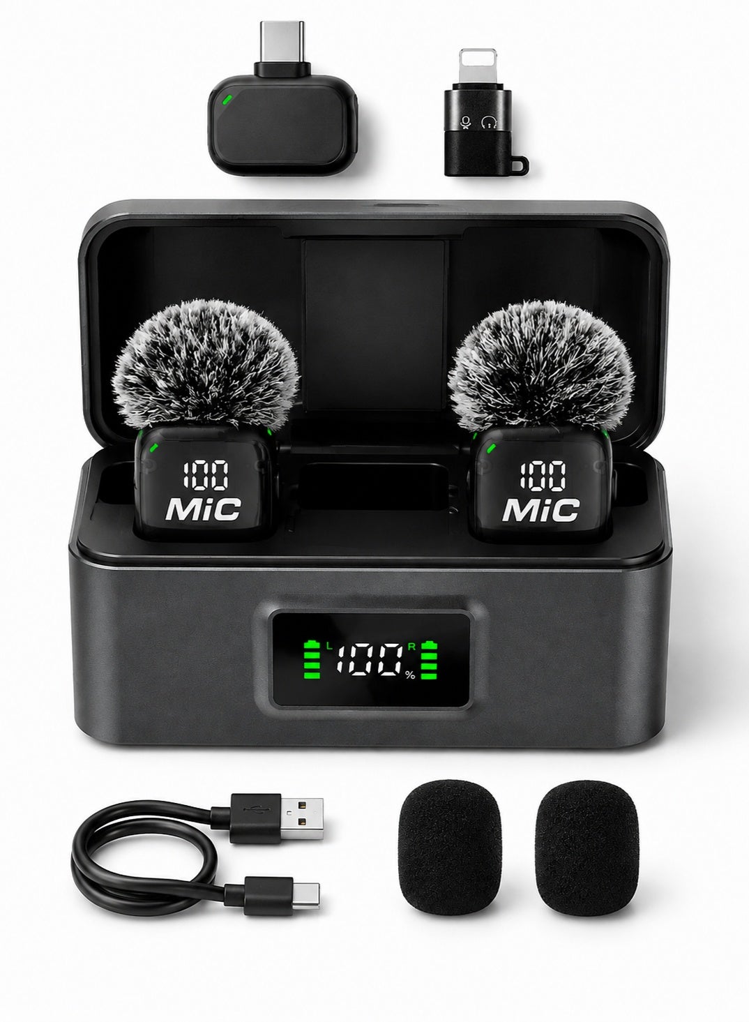 دون لايف Dunelife Wireless Lavalier Microphone Dual Mic rfwireless