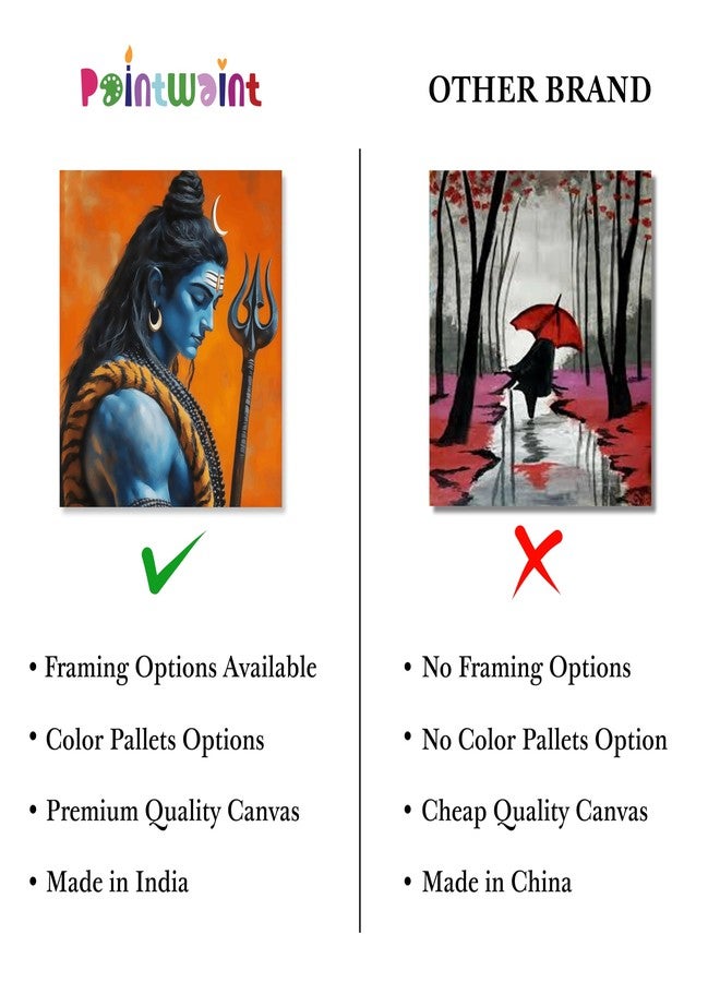 Paint Waint PaintWaint Mahadev Shiva Paint by Number Kit for Adults & Kids | 35 x 40 cm DIY Painting Set with Numbered Canvas, Colors Palette & Brushes | Easy for Beginners 16 Colors (Canvas Board, PW22) - Image 2