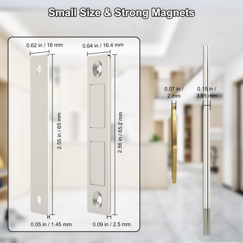 Jiayi Magnetic Door Catch, Jiayi 30 LB Cabinet Door Magnetic Catch Heavy Duty, 2 Pack Magnets Door Closer, Screw on Magnet Closet Door Catch, Double Drawer Magnets Latch for Wardrobe Cabinets Closing - Image 2