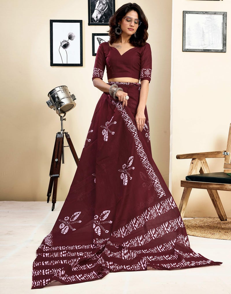 SIRIL Women's Pure Cotton Printed Ready to Wear Pocket Saree with Unstitched blouse Piece (39RS142_Maroon) - Image 4