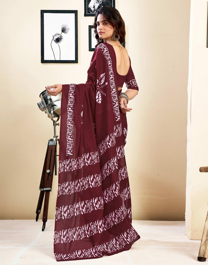 SIRIL Women's Pure Cotton Printed Ready to Wear Pocket Saree with Unstitched blouse Piece (39RS142_Maroon) - Image 5
