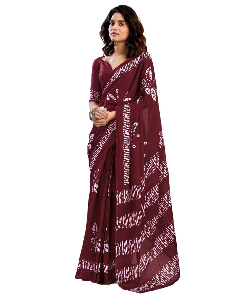 SIRIL Women's Pure Cotton Printed Ready to Wear Pocket Saree with Unstitched blouse Piece (39RS142_Maroon) - Image 1