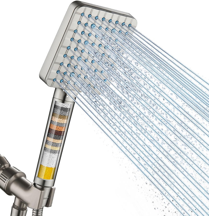 Cobbe Filtered Shower Head with Handheld, High Pressure 6 Spray Mode Showerhead with Filters, Water Softener Filters Beads for Hard Water - Remove Chlorine - Reduces Dry Itchy Skin, Brushed Nickel - Image 1