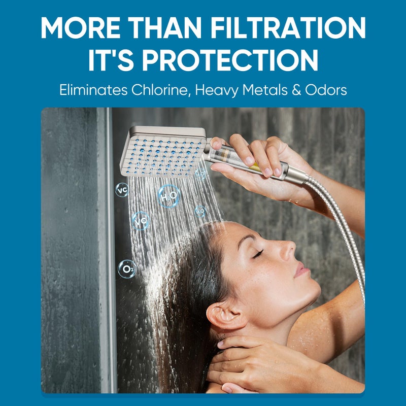 Cobbe Filtered Shower Head with Handheld, High Pressure 6 Spray Mode Showerhead with Filters, Water Softener Filters Beads for Hard Water - Remove Chlorine - Reduces Dry Itchy Skin, Brushed Nickel - Image 2