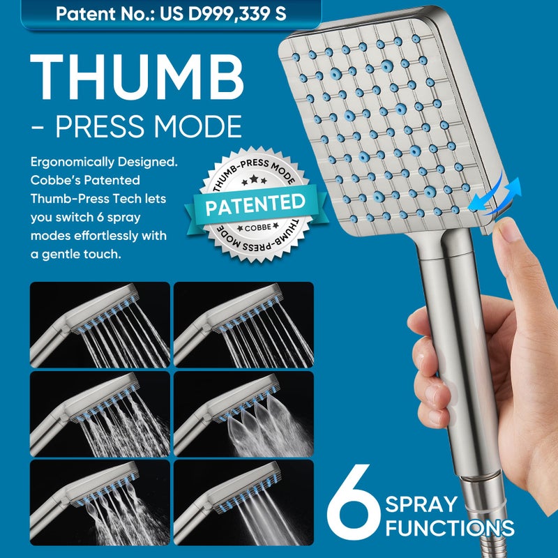 Cobbe Filtered Shower Head with Handheld, High Pressure 6 Spray Mode Showerhead with Filters, Water Softener Filters Beads for Hard Water - Remove Chlorine - Reduces Dry Itchy Skin, Brushed Nickel - Image 4