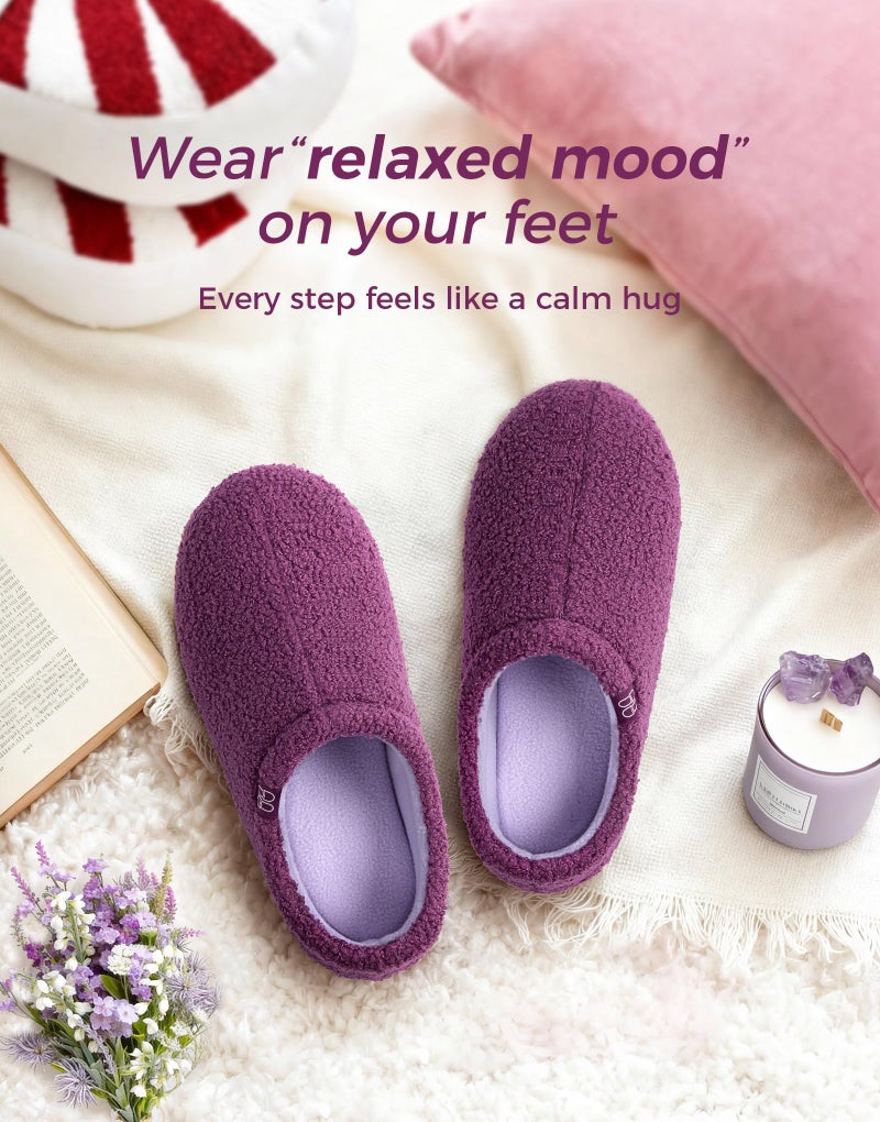 HomeTop Women's Fuzzy Curly Fur Memory Foam Loafer Slippers Bedroom House Shoes with Polar Fleece Lining (7-8 US,Chic Purple Lilac) - Image 3