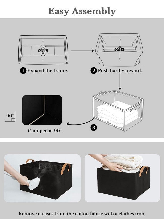 StorageWorks Storage Bins, Shelves Baskets for Organizing, 45L Extra Large Fabric Closet Organizers with Handles, Metal Frame, Black, 2-Pack - Image 5