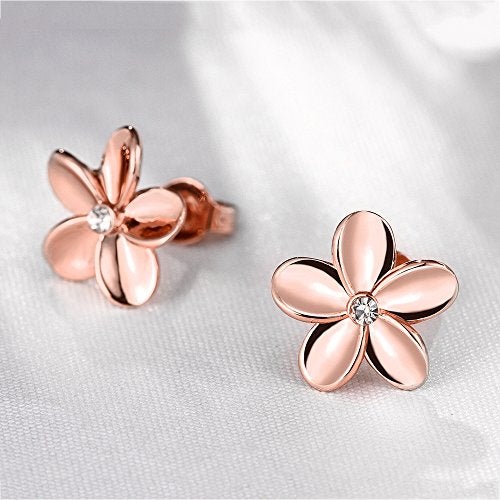 Cutesmile Fashion Classic Jewellery 18k White Gold/Rose Gold Flower Zirconia Stud Earrings (Rose Gold) - Image 4