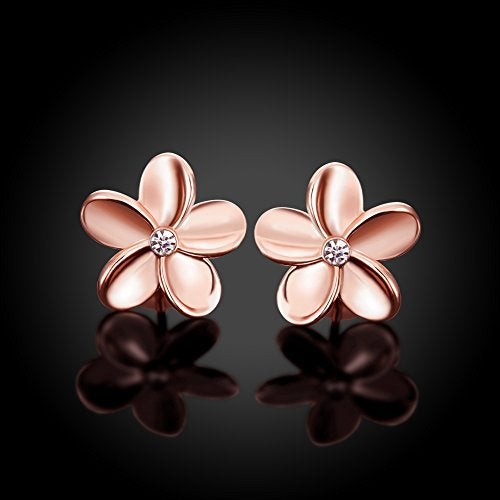Cutesmile Fashion Classic Jewellery 18k White Gold/Rose Gold Flower Zirconia Stud Earrings (Rose Gold) - Image 3