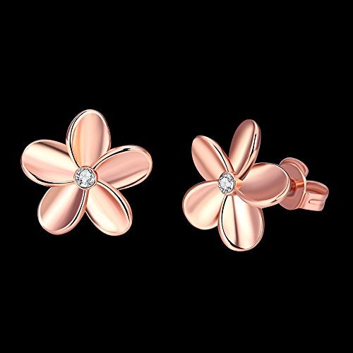 Cutesmile Fashion Classic Jewellery 18k White Gold/Rose Gold Flower Zirconia Stud Earrings (Rose Gold) - Image 2