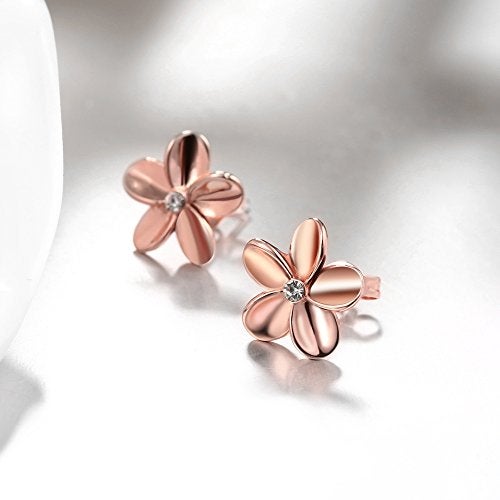 Cutesmile Fashion Classic Jewellery 18k White Gold/Rose Gold Flower Zirconia Stud Earrings (Rose Gold) - Image 5