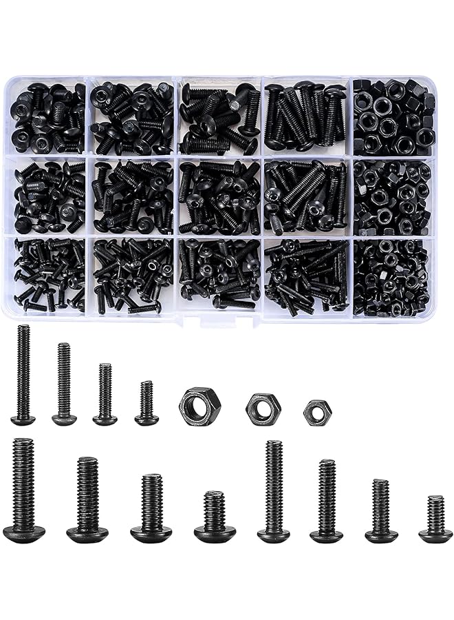 PROMASS promass 500 Pcs Nuts and Bolts Assorted Set, Black Hex Socket Head Cap Screws Bolts and Nuts Kit, M3/M4/M5 Thread Fastener Machine Hex Bolts and Nuts Assortment Kit with Box  - Image 1