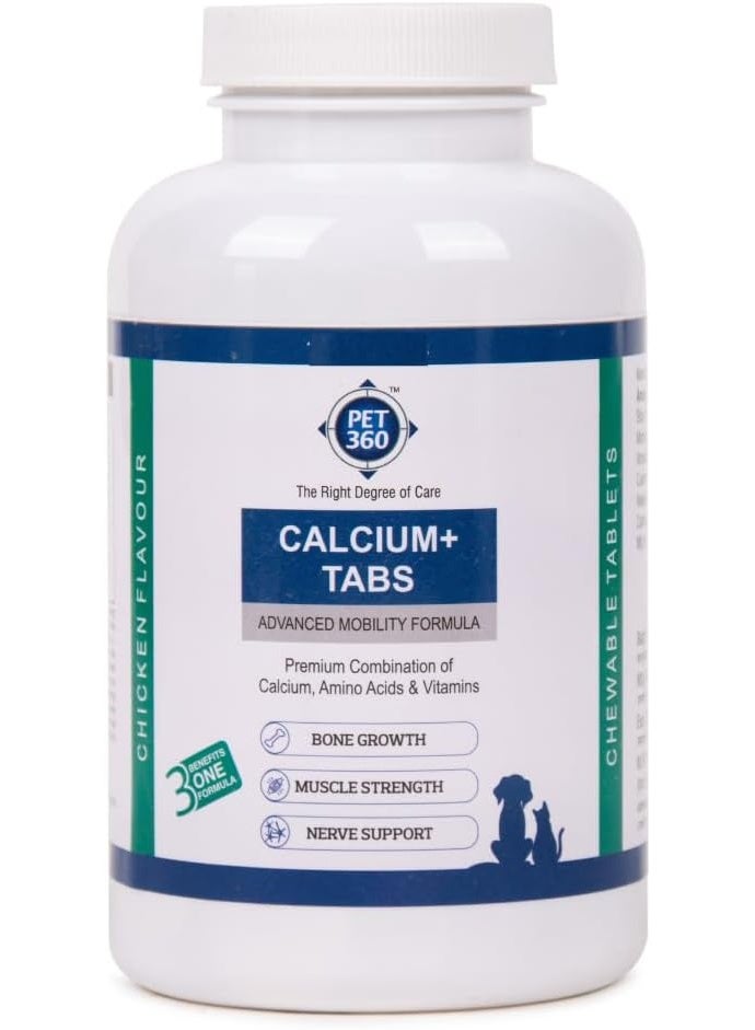 PET360 Calcium+ Tabs, Advanced Mobility Formula Supporting Bone, Muscle & Nerve for Dogs & Cats 120 Chewable Tablets From Varmacy - Image 1