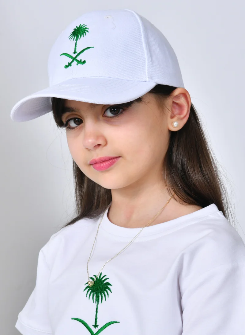 HAWRAA ABAYA White cap with the two swords and palm tree logo embroidery (for adults and children)