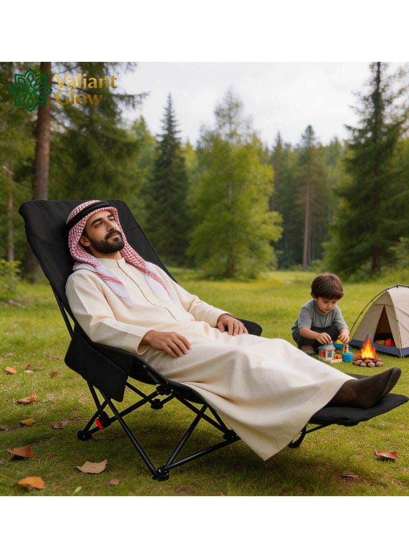 Valiant Glow Outdoor portable camping chair | reclining chair | three-position adjustable angle | lightweight folding camping chair, 200 kg load capacity, high-back padded beach chair with armrests and portable carrying case, suitable for camping, traveling, hiking and beach activities. - Image 1