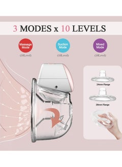 YOUHA Wearable Breast Pump Hands Free Electric Single Portable Wearable Breast Cup 8oz/ 240ml BPA-free 3 Modes 10 Suction Levels Comfort Breastfeeding Milk Collector 2 Sets  - Image 4