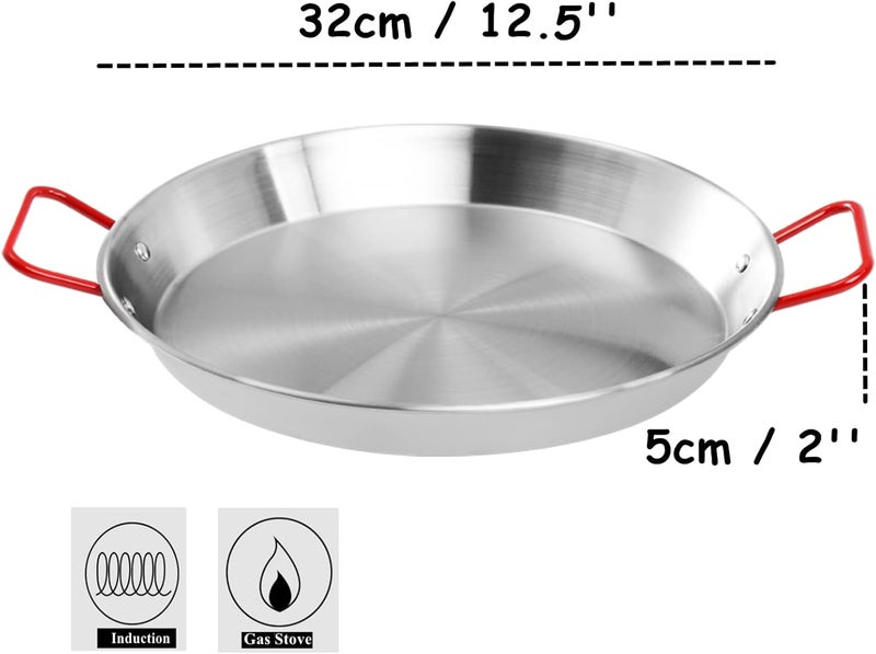 Lyellfe طقم من 2 مقلاة بايلا من الفولاذ المقاوم للصدأ، مقلاة بايلا بقطر 12-1/2 بوصة مع مقHandles مزدوجة، مقالي غير لاصقة للتخييم والتجمع، آمنة للاستخدام في الفرن والحث، 32 سم - Image 2