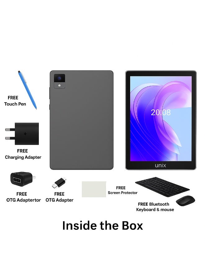 Oteeto TAB16 Android 14 Tablet| 10.1-Inch HD IPS Display | 8GB RAM + 512GB Storage | 6000mAh Battery | Dual Camera | 5G Wi-Fi + SIM Support | Type-C Fast Charging | With FREE Keyboard, Mouse, Touch Pen, Case And Screen Protector - Grey - Image 5
