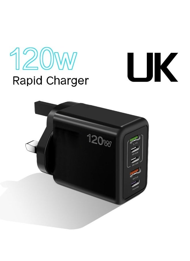 فاندر لايف شاحن متعدد الوظائف بقوة 120 وات من النوع C - شاحن USB C PD للحائط مع محطة شحن سريعة 3.0، متوافق مع iPhone Pixel وSamsung وHuawei وأجهزة iPad اللوحية والمزيد 3PD+2USB  - Image 1