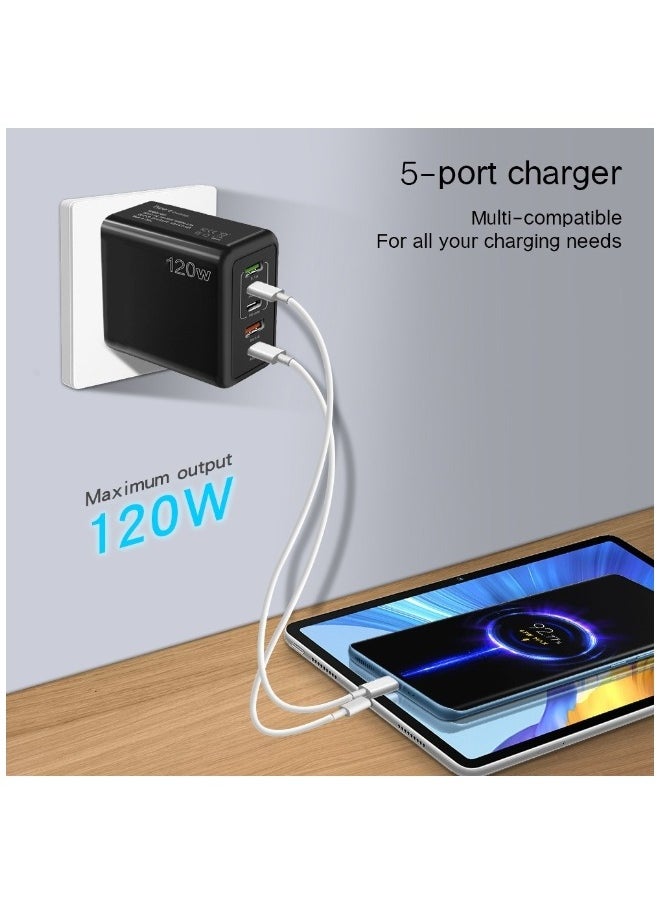 فاندر لايف شاحن متعدد الوظائف بقوة 120 وات من النوع C - شاحن USB C PD للحائط مع محطة شحن سريعة 3.0، متوافق مع iPhone Pixel وSamsung وHuawei وأجهزة iPad اللوحية والمزيد 3PD+2USB  - Image 4