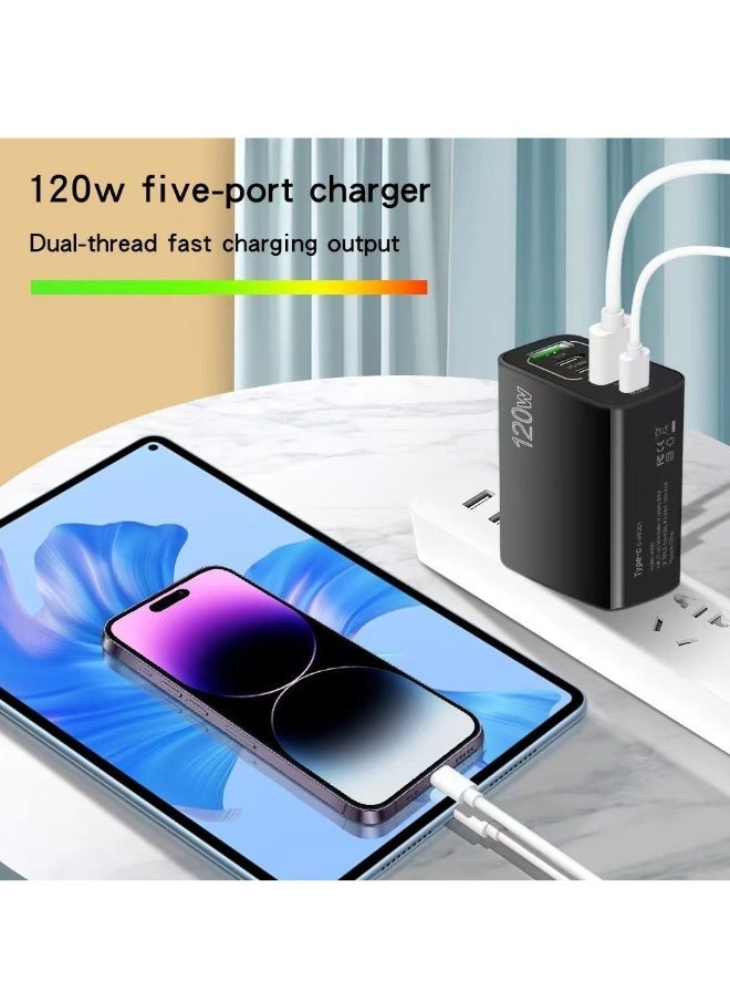فاندر لايف شاحن متعدد الوظائف بقوة 120 وات من النوع C - شاحن USB C PD للحائط مع محطة شحن سريعة 3.0، متوافق مع iPhone Pixel وSamsung وHuawei وأجهزة iPad اللوحية والمزيد 3PD+2USB  - Image 2