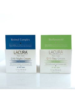 lacura مجموعة كريم مرطب للوجه Q10 المضاد للتجاعيد 1.7 أونصة نهاري و1.7 أونصة ليلي مع مركب البيوفلافونويد والريتينول لجميع أنواع البشرة. منتجات أوروبية للعناية بالبشرة تم اختبارها من قبل أطباء الجلدية.  - Image 3