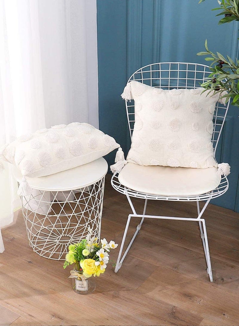 Pillow Covers of White Tufted Throw, with Tassel 12x20 inch, Soft Cream Chenille Decorative Lumbar Cushion Case Pillowcase for Couch Sofa Bedroom Living Room Farmhouse - Image 5