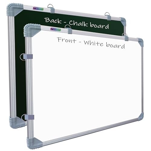 Eduway 2x2 Feet Kunj Non-Magnetic Double-Sided White Board and Chalkboard | Ideal Use for Home, Office, Kids with Sliding Hanging Clips, Robust Aluminum Frame and Smooth Melamine Surface (59x59 cms)' - Image 1