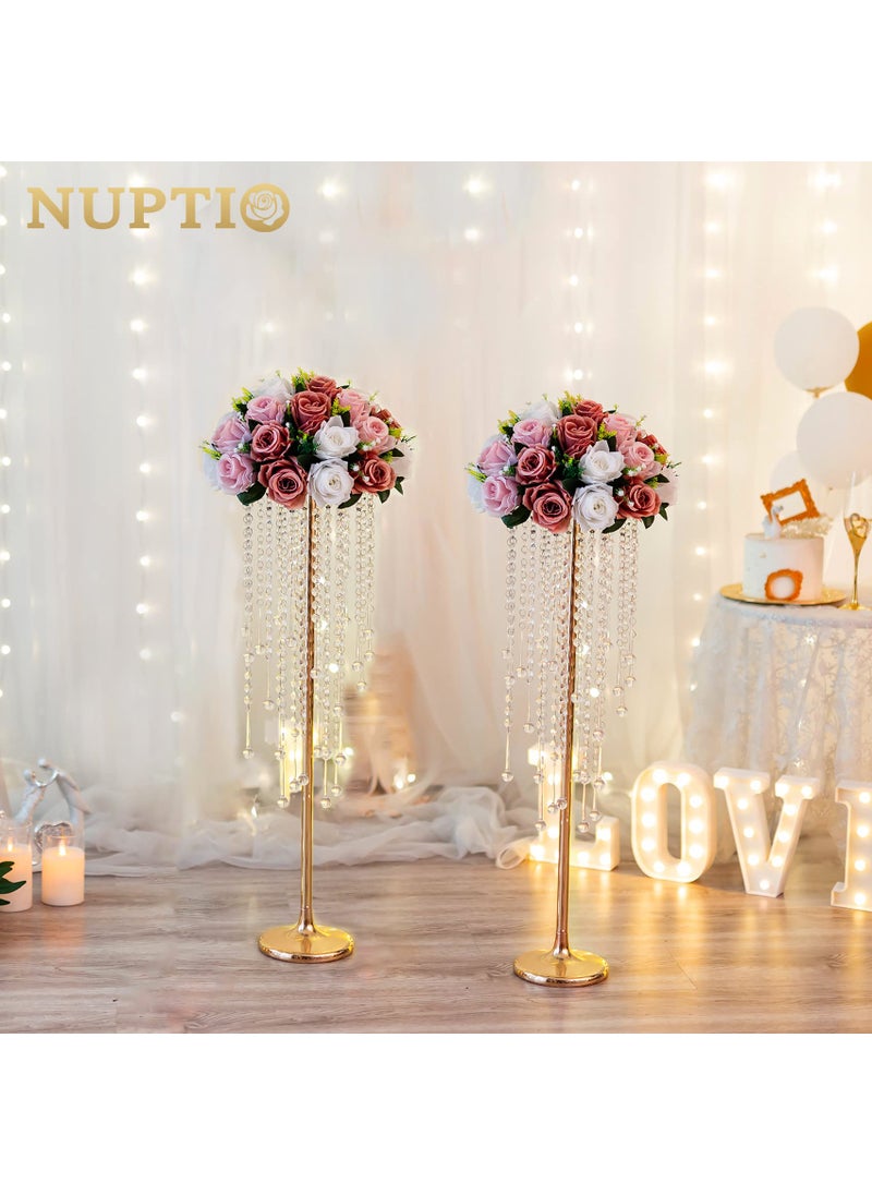 NUPTIO NUPTIO Gold Vase Wedding Centerpieces: 2 Pcs 29.5in Tall Crystal Flower Stand for Tables Elegant Metal Flowers Arrangement Vases for Weddings Birthday Party Anniversary Reception Home Decorations  - Image 3