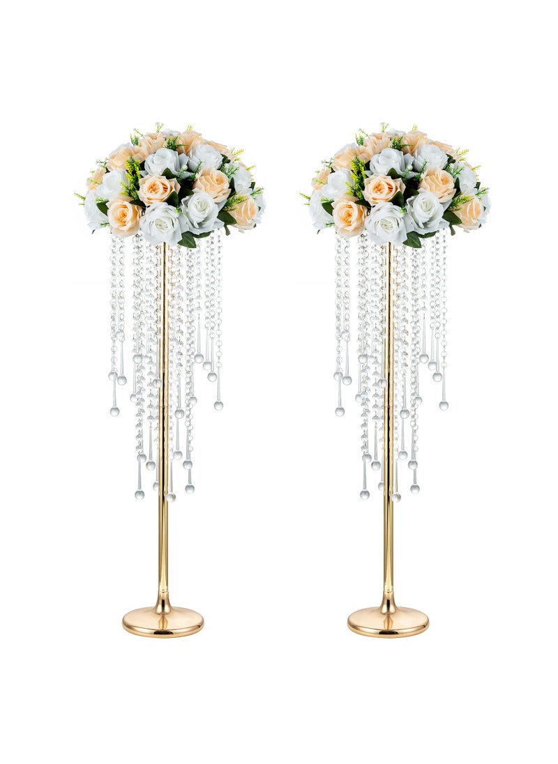 NUPTIO NUPTIO Gold Vase Wedding Centerpieces: 2 Pcs 29.5in Tall Crystal Flower Stand for Tables Elegant Metal Flowers Arrangement Vases for Weddings Birthday Party Anniversary Reception Home Decorations  - Image 1