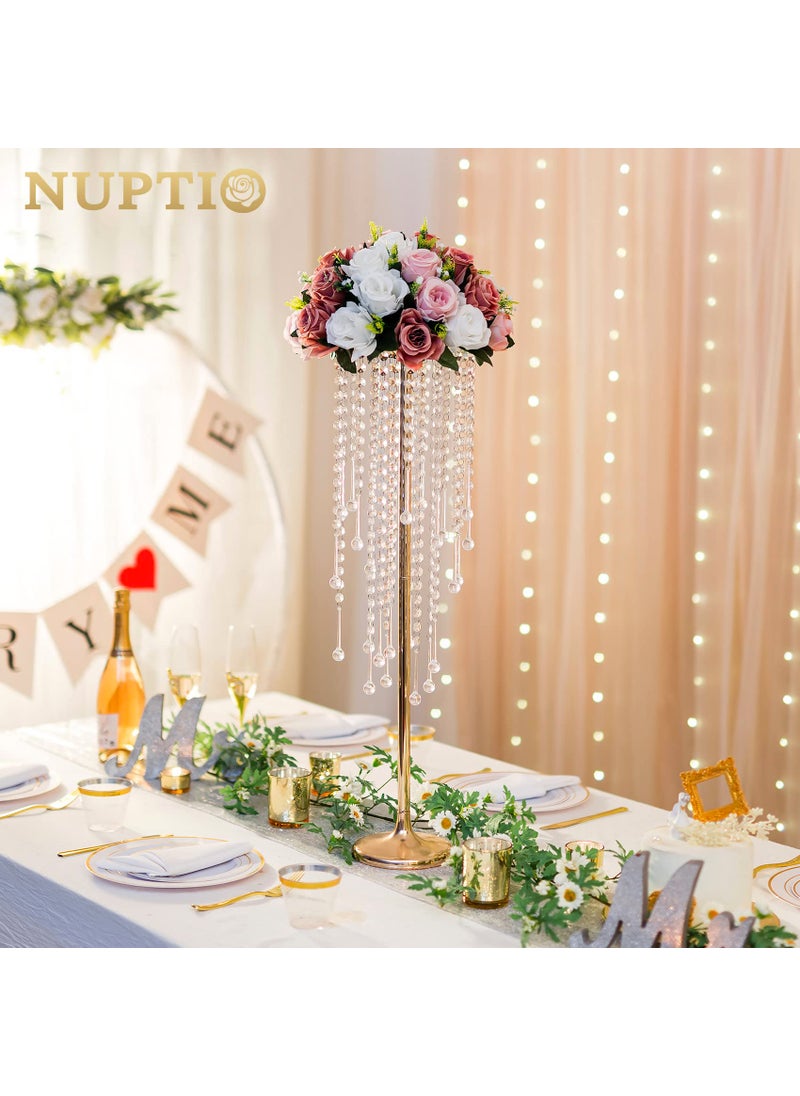 NUPTIO NUPTIO Gold Vase Wedding Centerpieces: 2 Pcs 29.5in Tall Crystal Flower Stand for Tables Elegant Metal Flowers Arrangement Vases for Weddings Birthday Party Anniversary Reception Home Decorations  - Image 2