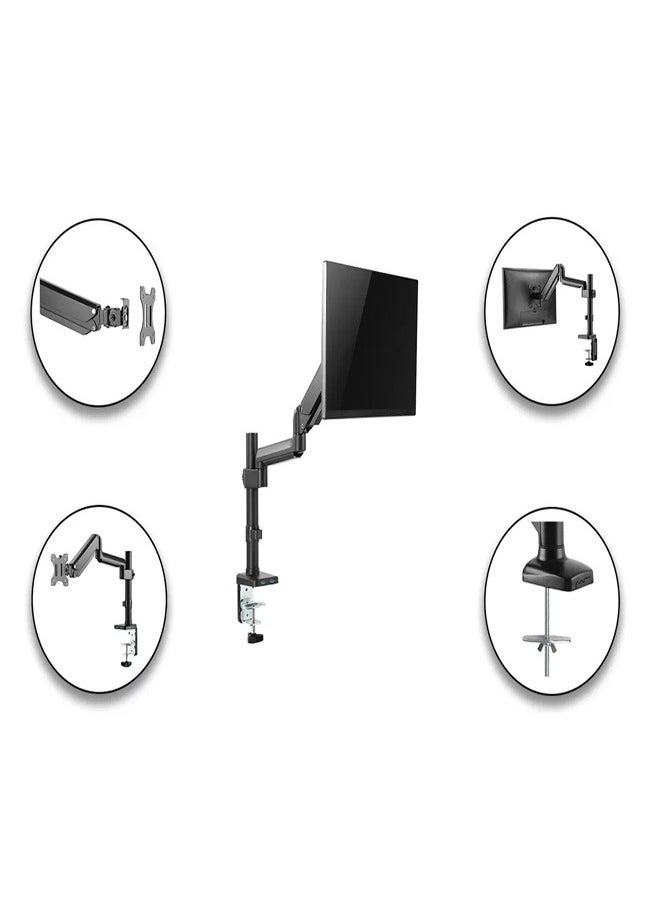 Skill Tech SHT26 C012UP Premium Single Monitor Aluminum Pole Mounted Gas Spring Monitor Arm With USB Ports For Most 17"-32" Screens, VESA 100x100, Max Load Capacity 8 Kg  - Image 2