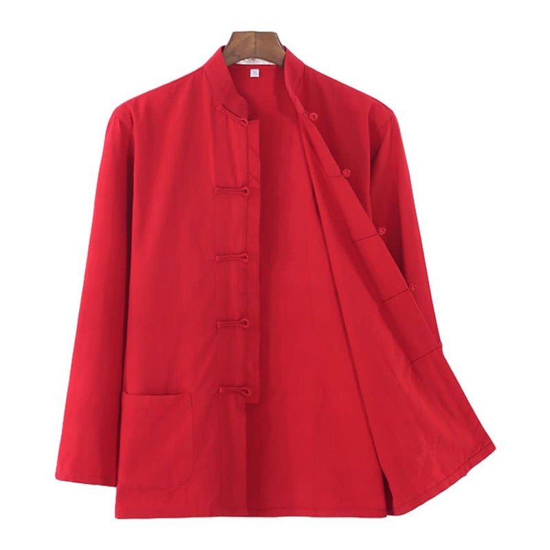 ZooBoo Traditional Long Sleeve Tang Kung Fu Uniform Men's Shirt (L, Red) - Image 2