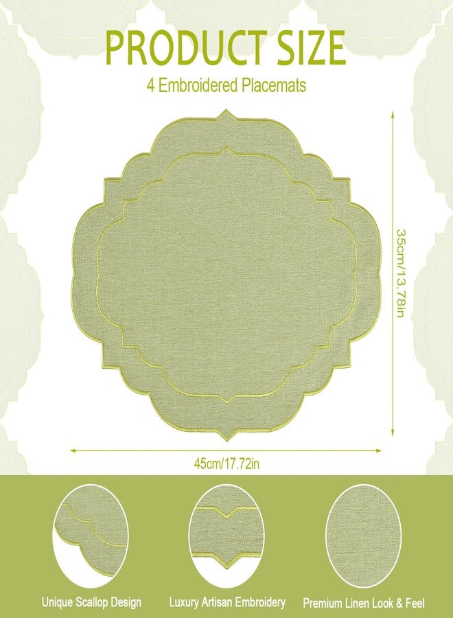 Aartner Cotton Linen Placemats Set of 4, 17 x 14 inch Embroidered Oval Place Mats Scalloped Washable Cloth Fabric Placemats for Wedding Baby Shower Banquet Party Holiday Table Decor-Sage Green - Image 2