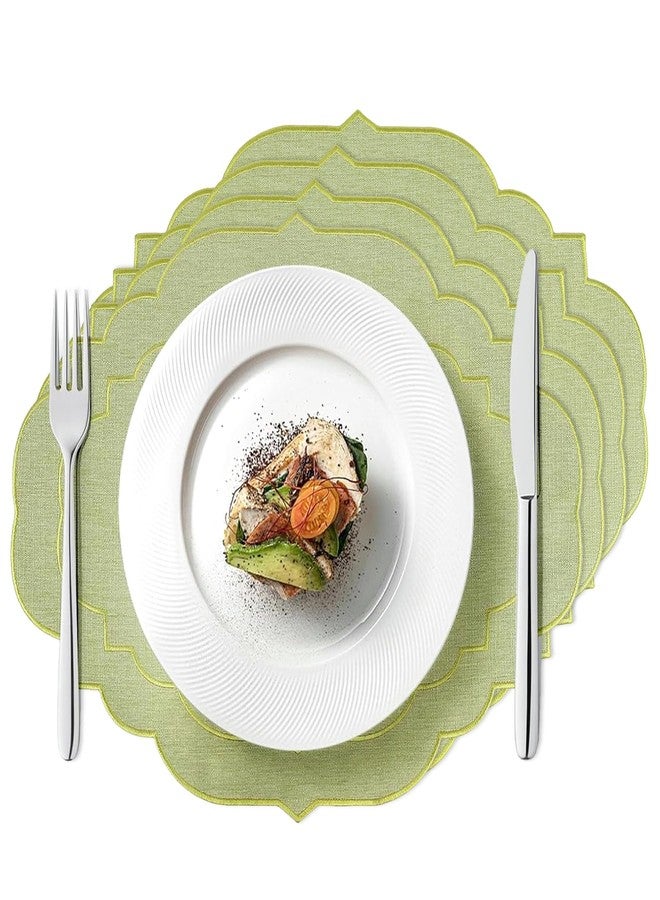 Aartner Cotton Linen Placemats Set of 4, 17 x 14 inch Embroidered Oval Place Mats Scalloped Washable Cloth Fabric Placemats for Wedding Baby Shower Banquet Party Holiday Table Decor-Sage Green - Image 1