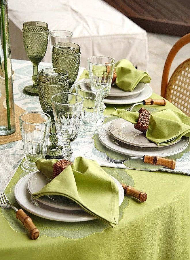 Aartner Cotton Linen Placemats Set of 4, 17 x 14 inch Embroidered Oval Place Mats Scalloped Washable Cloth Fabric Placemats for Wedding Baby Shower Banquet Party Holiday Table Decor-Sage Green - Image 4