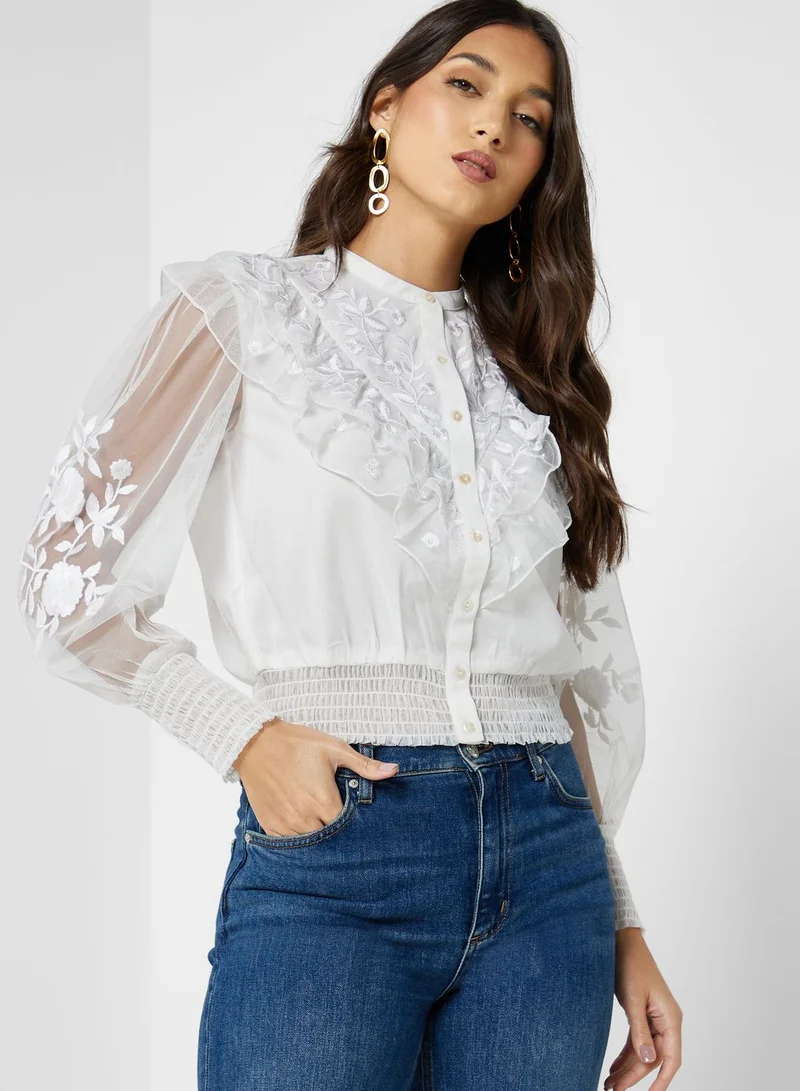 French Connection Balloon Sleeve Button Detail Top