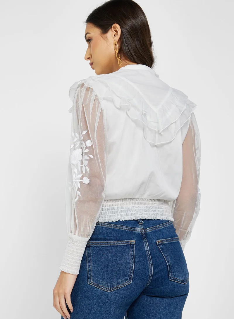 French Connection Balloon Sleeve Button Detail Top