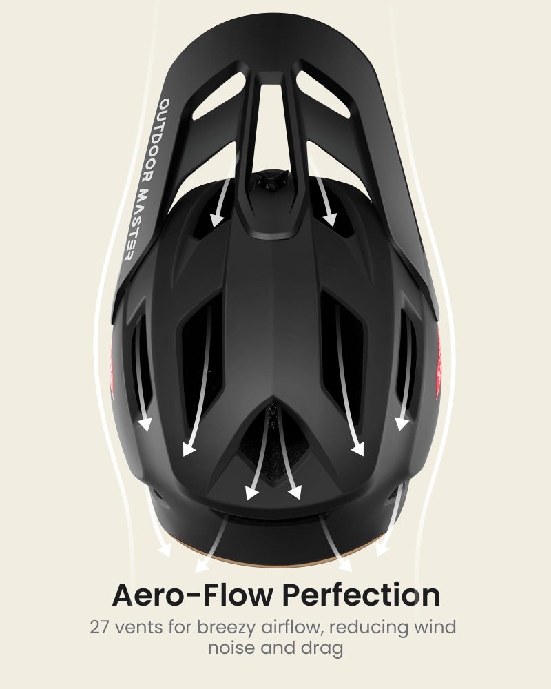 OutdoorMaster خوذة دراجة جبلية كاملة الوجه للرجال والنساء - وسادتين ذقن قابلتين للإزالة، تهوية، خفيفة الوزن لسباق الداون هيل DH BMX MTB (غريزلي، أسود نيزكي، صغير) - Image 4