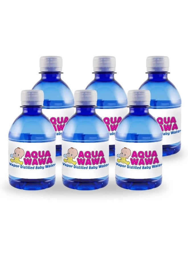 AQUAWAWA Nursery Water for Babies 6 Pack 8 oz Bottles Purified Vapor Distilled | Single Serve | Lightweight for Diaper Bag | BPA, Fluoride, Chemical, and Mineral Free | Dr Recommended, Clean, Fresh - Image 1