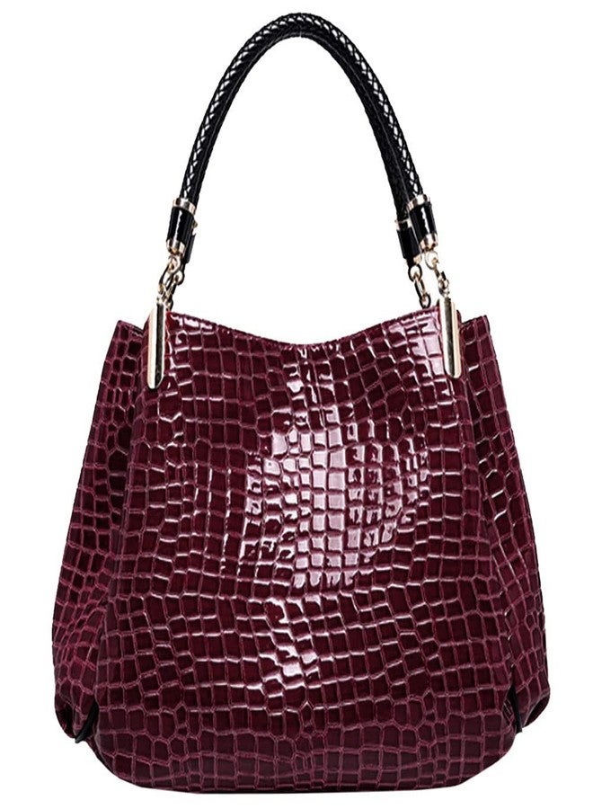 Monique Women Large Alligator Pattern Faux Leather Top-handle Bag Evening Party Handbag Travel Tote Crocodile Dark Red - Image 1