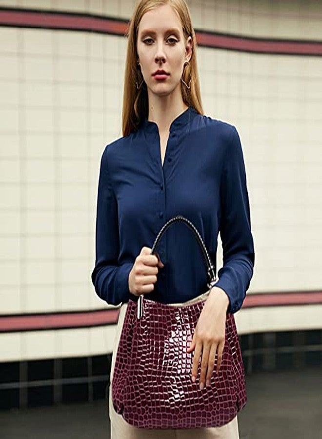 Monique Women Large Alligator Pattern Faux Leather Top-handle Bag Evening Party Handbag Travel Tote Crocodile Dark Red - Image 2