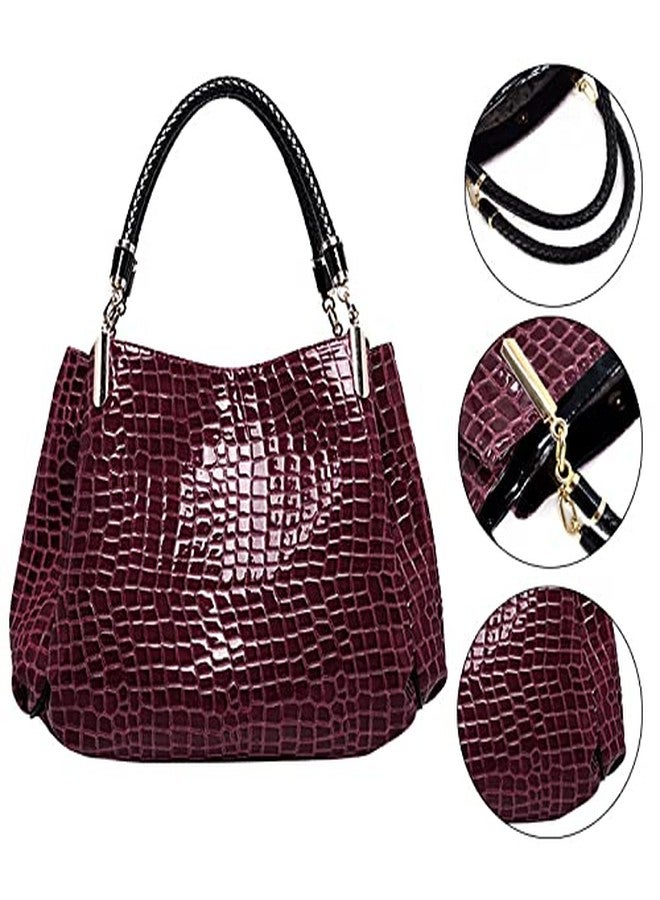 Monique Women Large Alligator Pattern Faux Leather Top-handle Bag Evening Party Handbag Travel Tote Crocodile Dark Red - Image 3