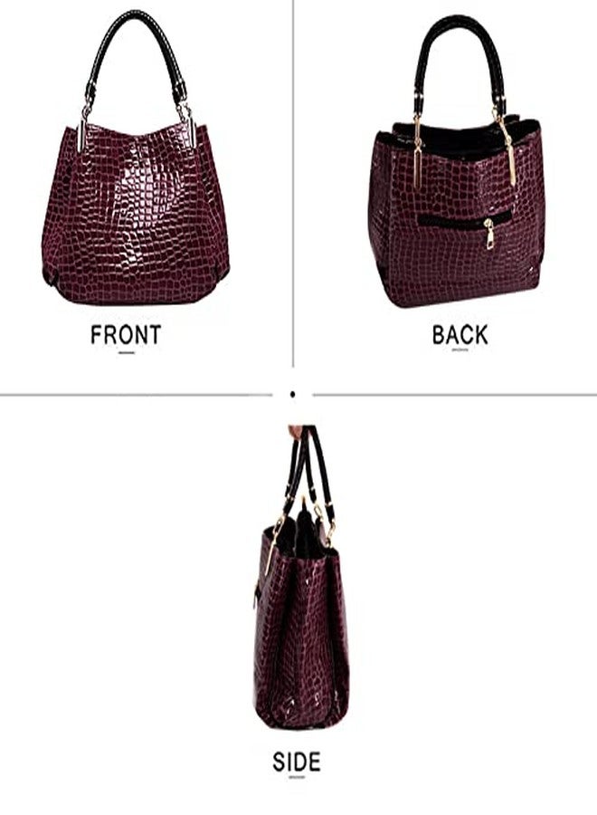 Monique Women Large Alligator Pattern Faux Leather Top-handle Bag Evening Party Handbag Travel Tote Crocodile Dark Red - Image 5