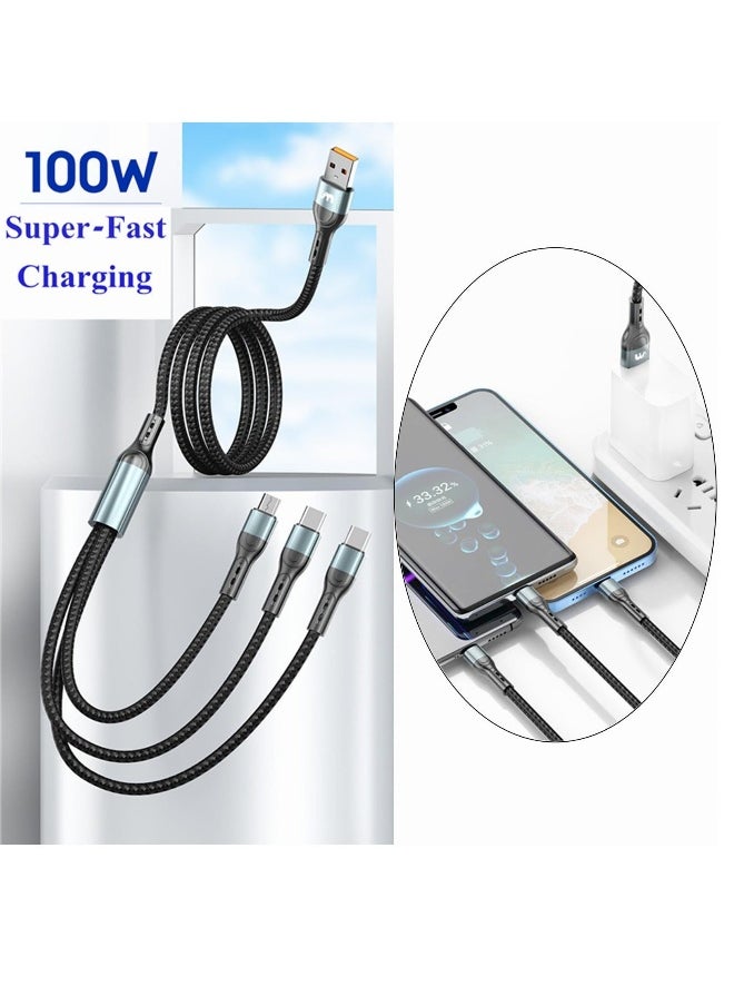 Generic - 2-Pack Charger Cable for Type-C, Micro USB and IP Smartphones, 3-in-1 Super Fast USB Charging Cord Compatible with Game Controllers and Airpods, 4ft - Image 1