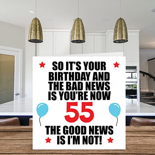Stuff4 Funny 55th Birthday Card for Men Women - Bad News - Happy Birthday Cards for 55 Year Old Dad Papa Pops Mom Aunt Uncle Grandma Grandpa, 5.7 x 5.7 Inch Fifty-Five Fifty-Fifth Bday Greeting Cards Gift - Image 3