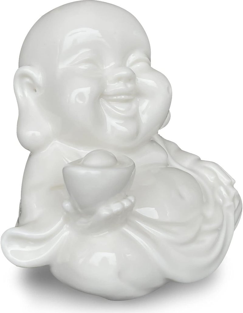 Houlu Small Laughing Buddha Statue for Good Luck, Ceramic White Lucky Happy Buddha Figurine for Home Decor, Office Decor, Garden Decor, Indoor/Outdoor - Image 5